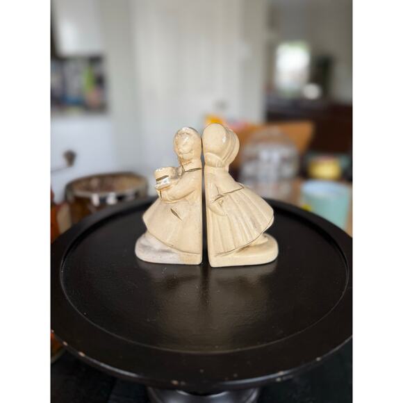 Vintage Chalkware Coventry Ware Boy & Girl Bookends - Picture 4 of 5